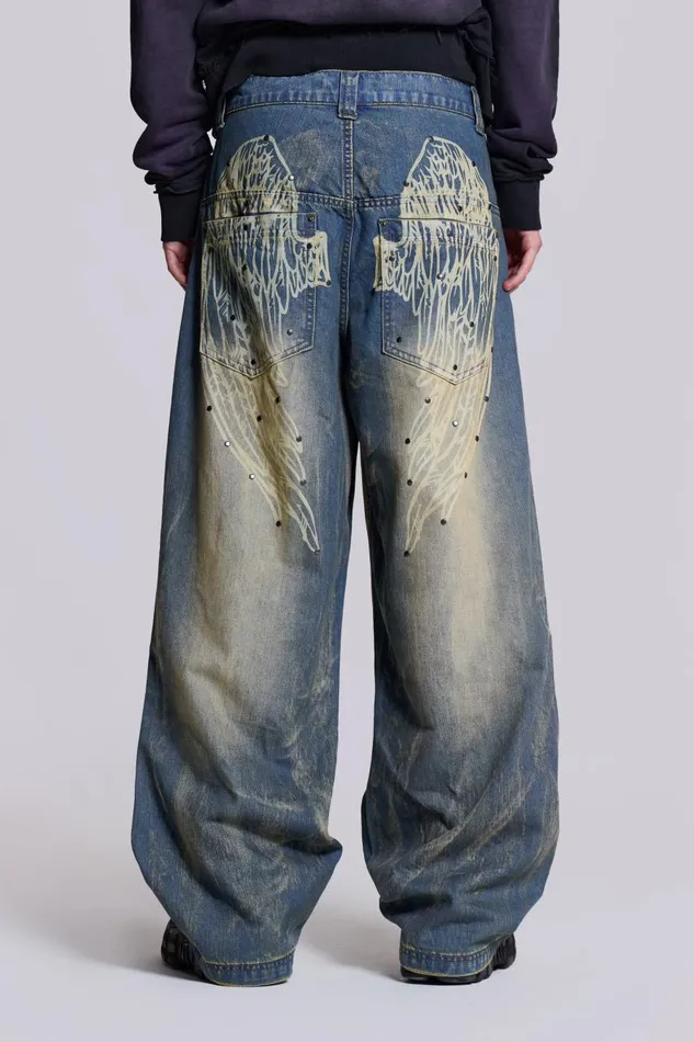 Jaded London Wing Print Low Rise Colossus Jeans Women Jeans