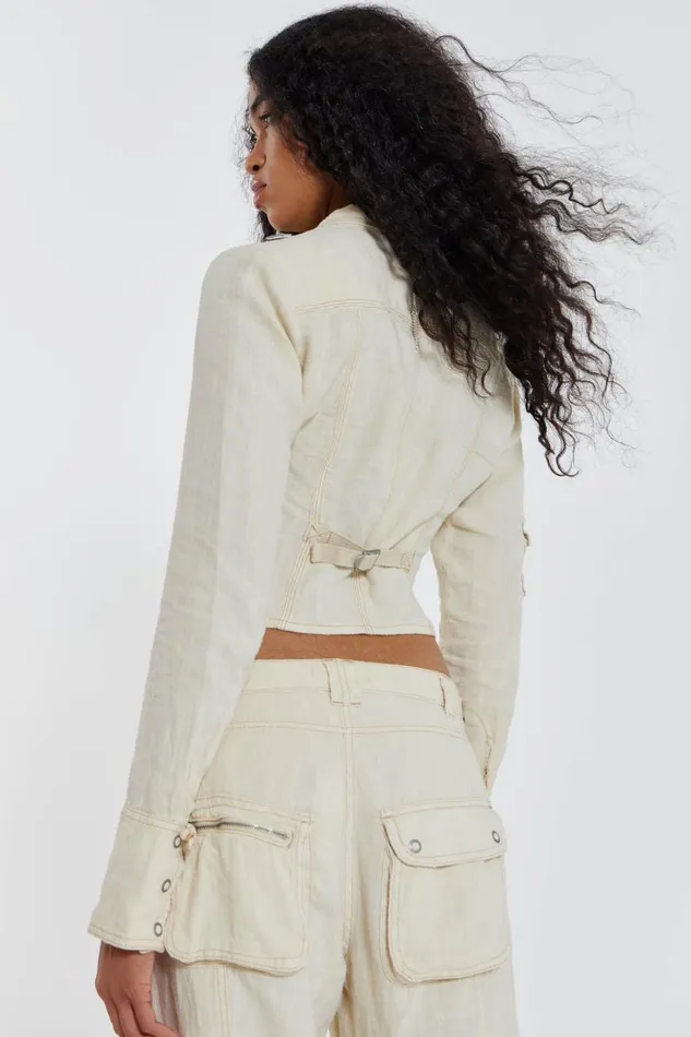 Jaded London Y2K Ecru Linen Cargo Shirt Women CoOrds