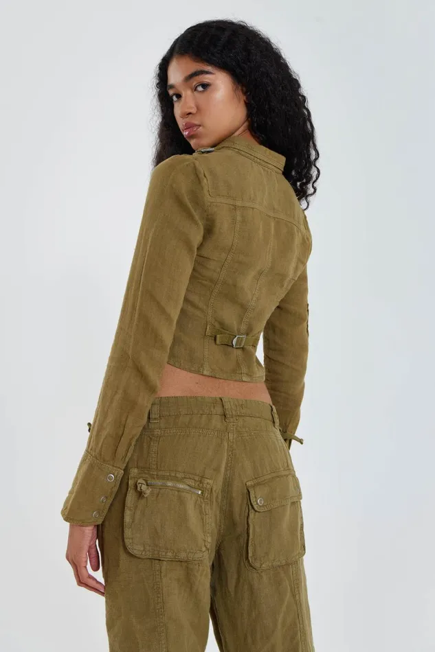Jaded London Y2K Khaki Linen Cargo Shirt Women CoOrds