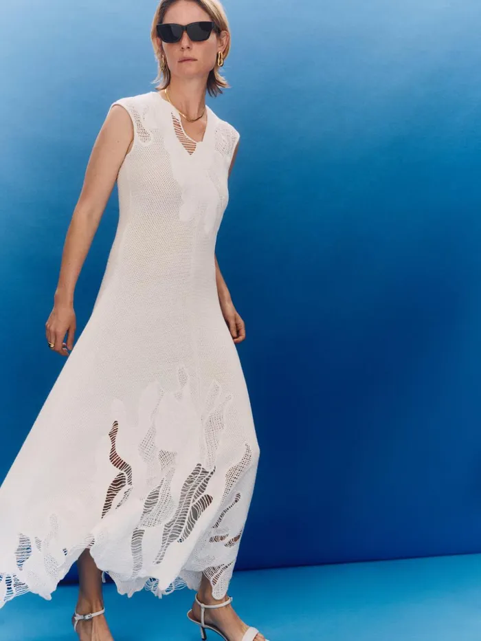Jigsaw Abstract Lace Embroidery Dress Ivory Women Dresses and Jumpsuits