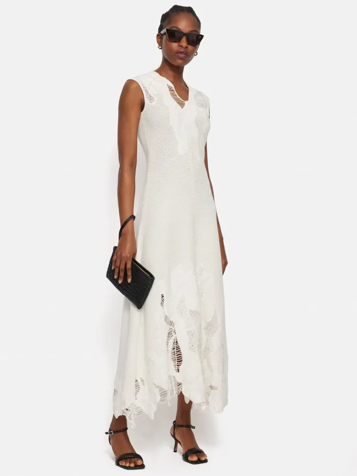 Jigsaw Abstract Lace Embroidery Dress Ivory Women Dresses and Jumpsuits