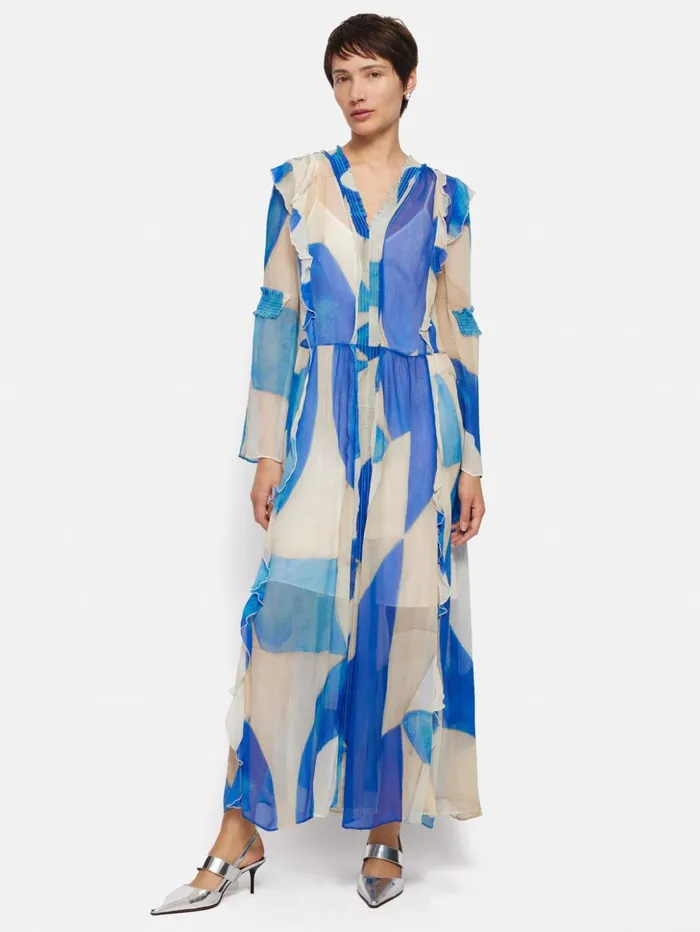 Jigsaw Abstract Long Sleeve Dress Blue Women Dresses and Jumpsuits