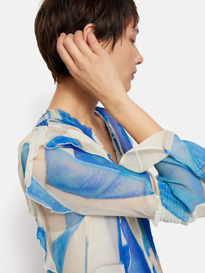 Jigsaw Abstract Long Sleeve Dress Blue Women Dresses and Jumpsuits