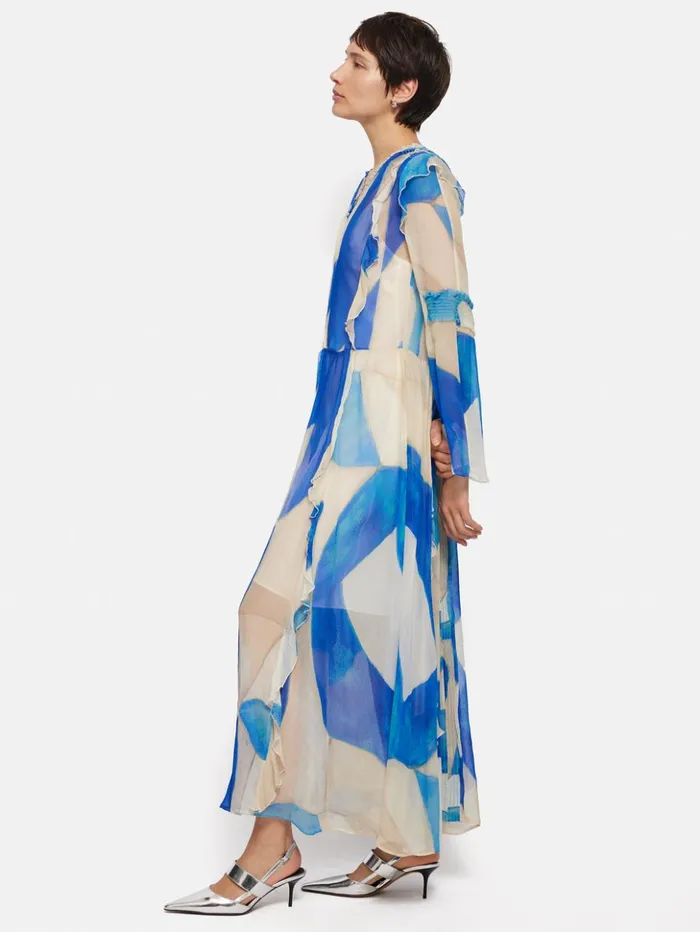Jigsaw Abstract Long Sleeve Dress Blue Women Dresses and Jumpsuits