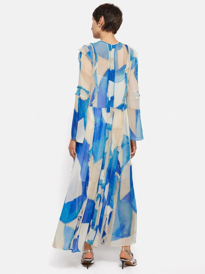 Jigsaw Abstract Long Sleeve Dress Blue Women Dresses and Jumpsuits