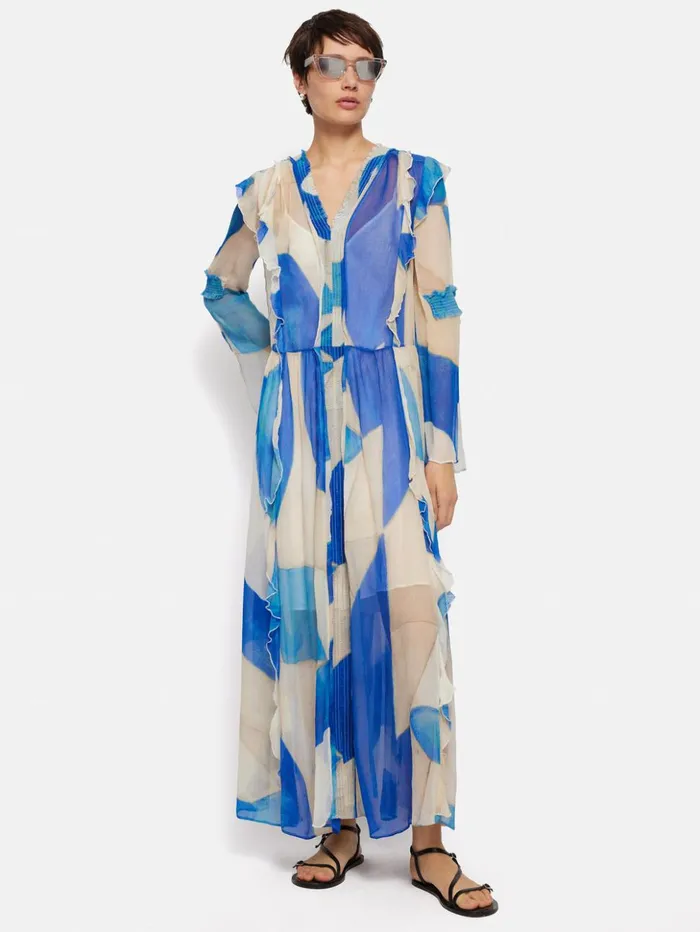Jigsaw Abstract Long Sleeve Dress Blue Women Dresses and Jumpsuits