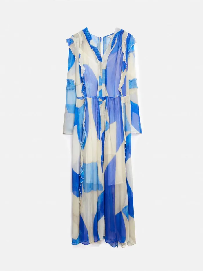 Jigsaw Abstract Long Sleeve Dress Blue Women Dresses and Jumpsuits