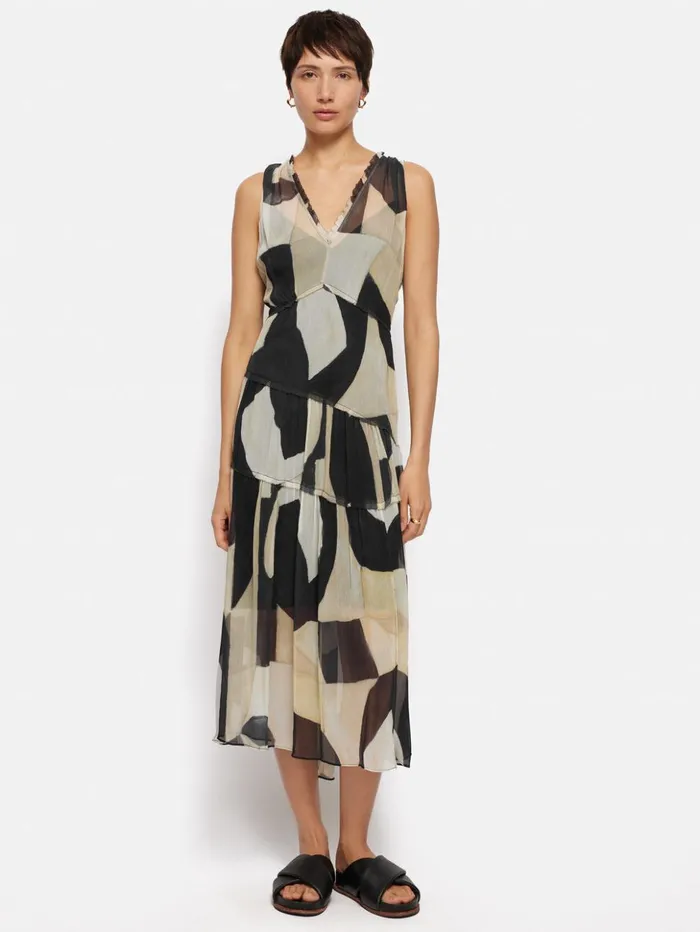 Jigsaw Abstract Sleeveless Dress Monochrome Women Dresses and Jumpsuits