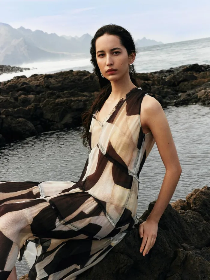 Jigsaw Abstract Sleeveless Dress Monochrome Women Dresses and Jumpsuits