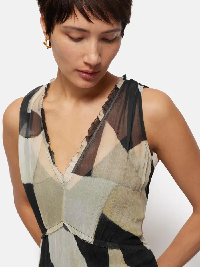 Jigsaw Abstract Sleeveless Dress Monochrome Women Dresses and Jumpsuits