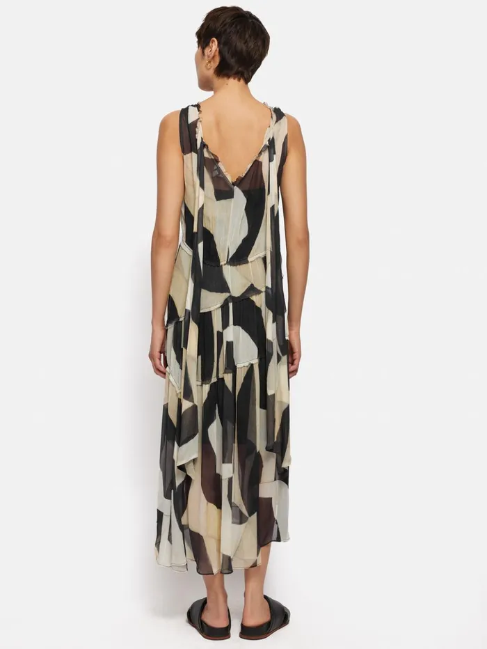 Jigsaw Abstract Sleeveless Dress Monochrome Women Dresses and Jumpsuits