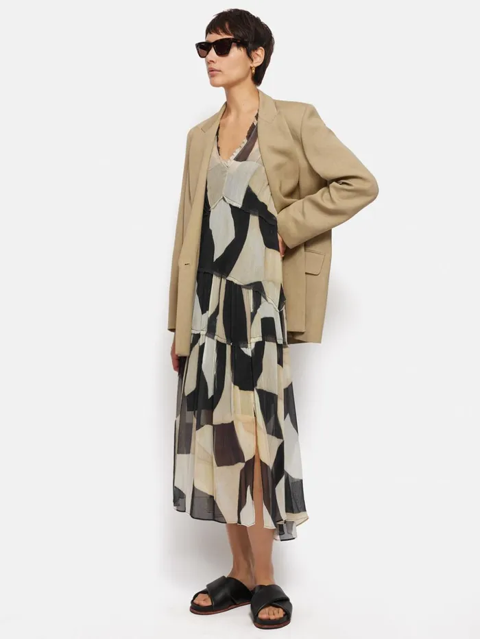Jigsaw Abstract Sleeveless Dress Monochrome Women Dresses and Jumpsuits