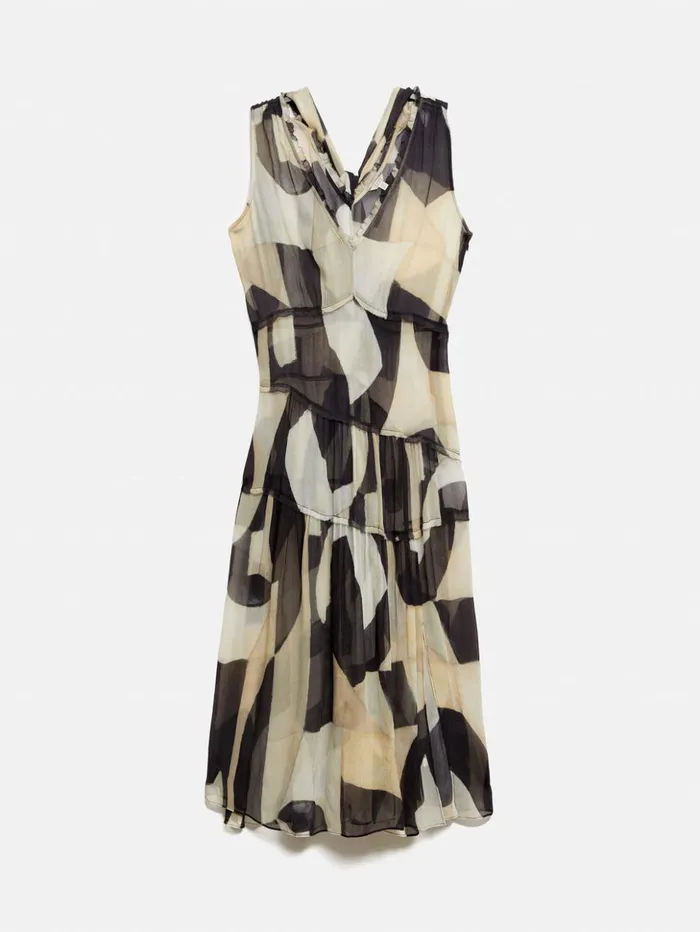 Jigsaw Abstract Sleeveless Dress Monochrome Women Dresses and Jumpsuits