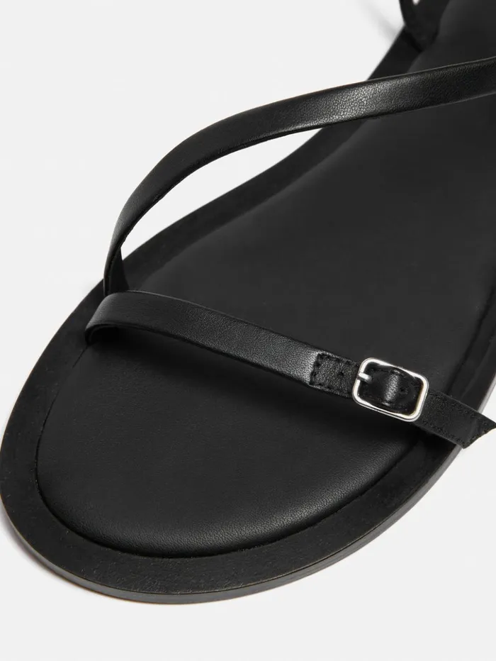 Jigsaw Asymmetrical Strappy Sandal Black Women Flats