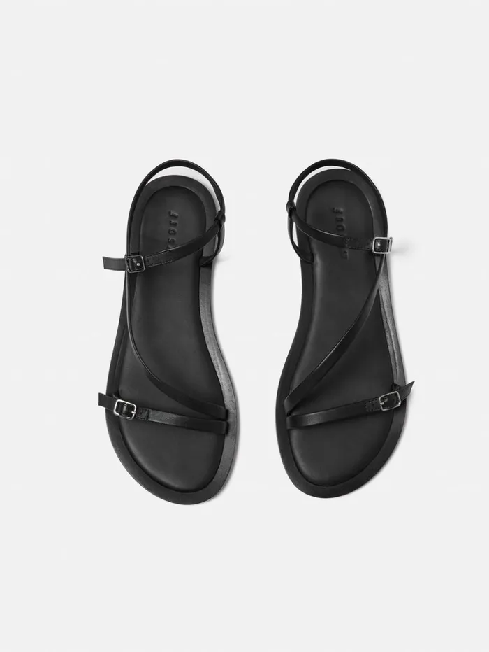 Jigsaw Asymmetrical Strappy Sandal Black Women Flats