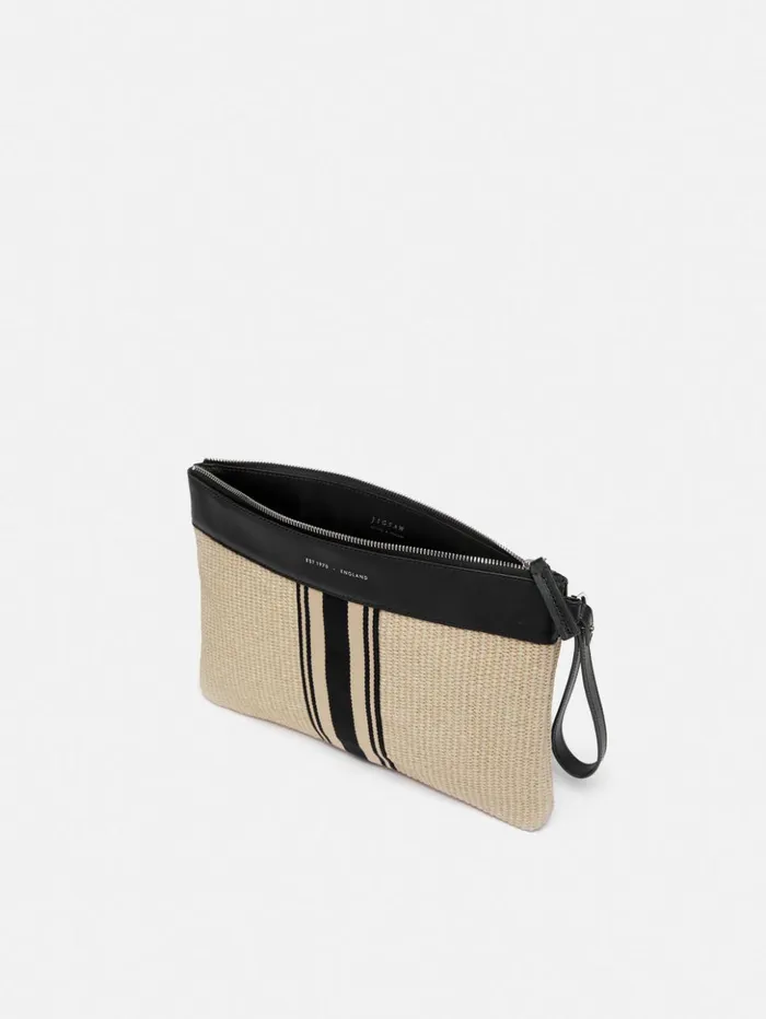 Jigsaw Athena Stripe Woven Pouch Natural Women Bags