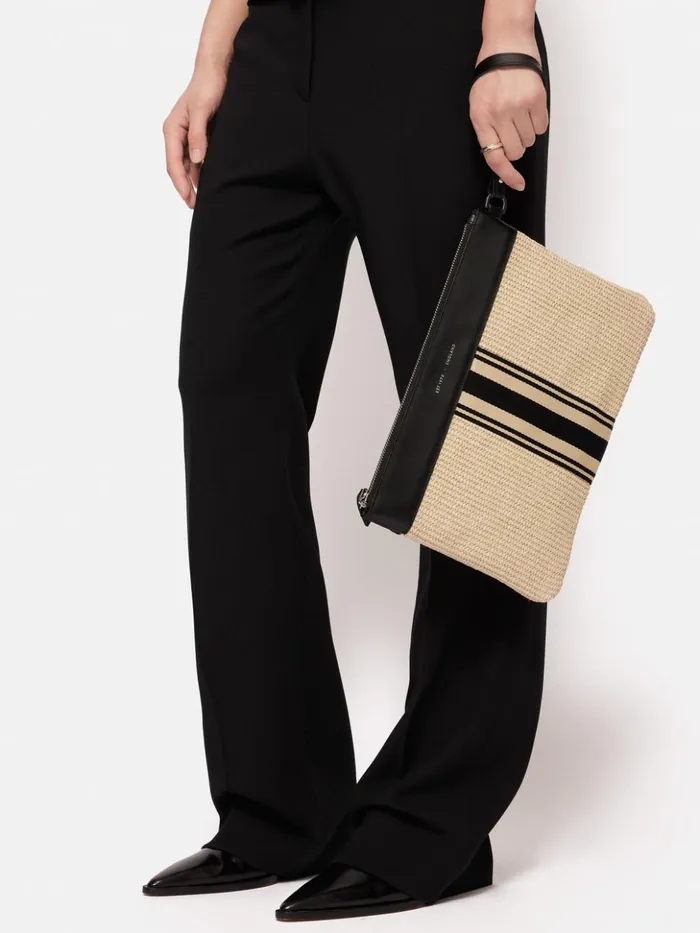 Jigsaw Athena Stripe Woven Pouch Natural Women Bags