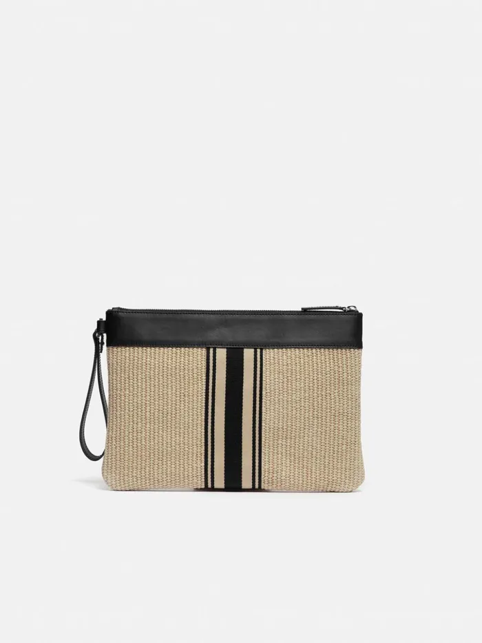 Jigsaw Athena Stripe Woven Pouch Natural Women Bags
