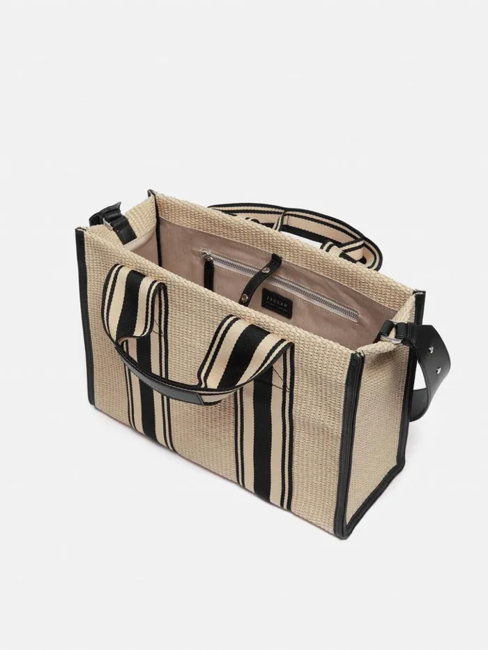 Jigsaw Athena Stripe Woven Tote Natural Women Bags