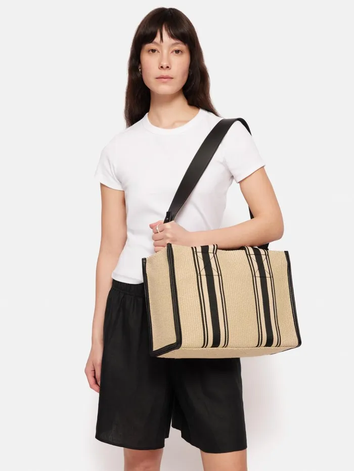 Jigsaw Athena Stripe Woven Tote Natural Women Bags