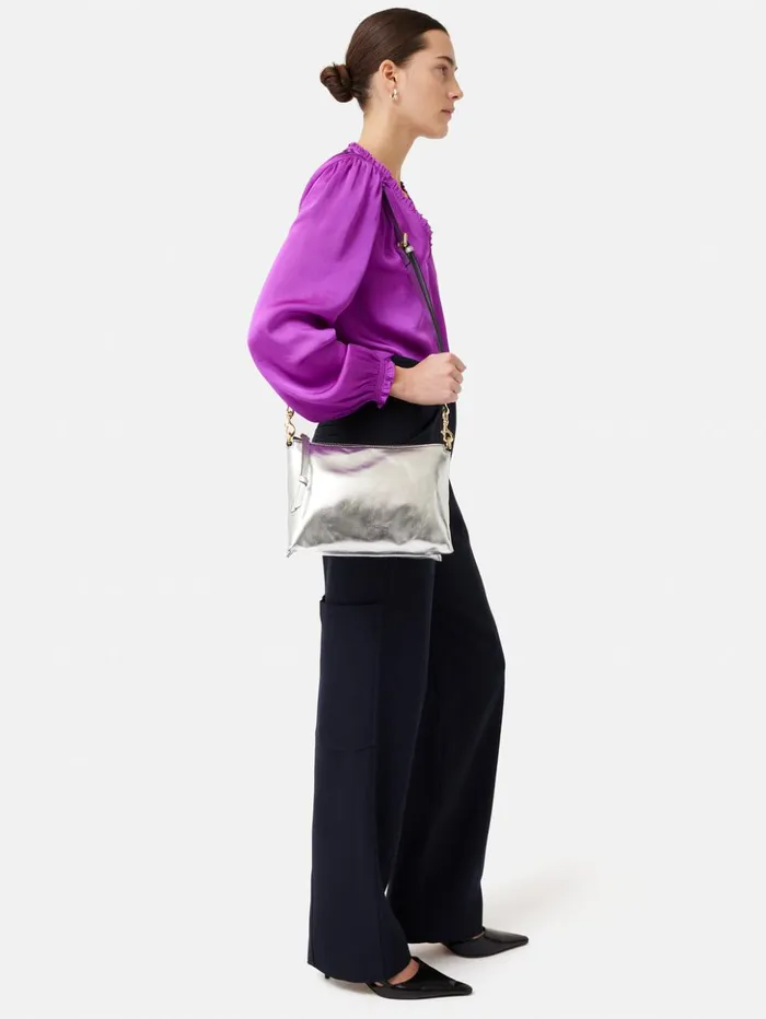 Jigsaw Ava Leather Crossbody Silver Women Bags