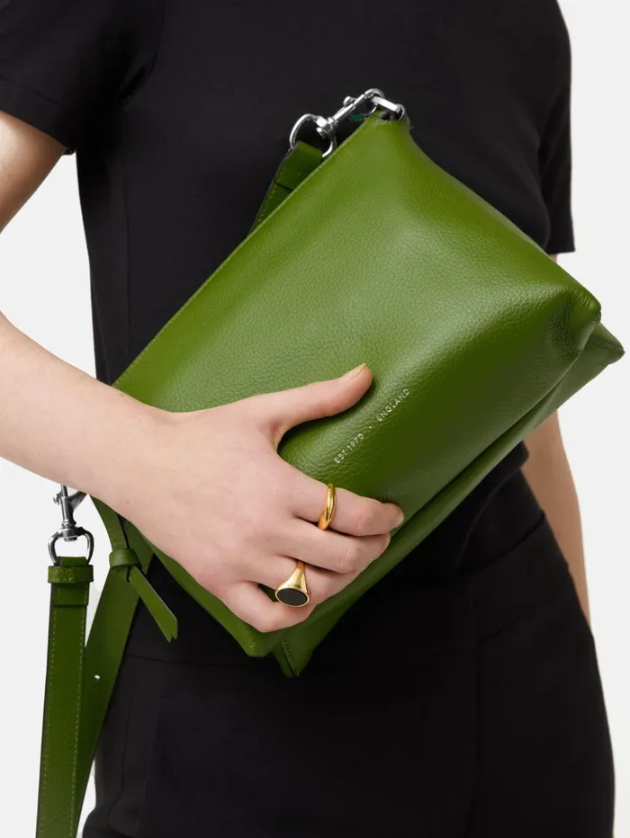 Jigsaw Ava Pebble Leather Crossbody Green Women Bags