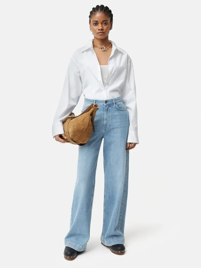 Jigsaw Balfour Long Wide Leg Jean Light Blue Wash Women Trousers