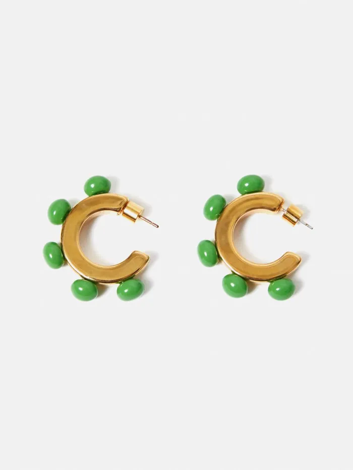 Jigsaw Ball Hoop Earrings Green Women Jewellery