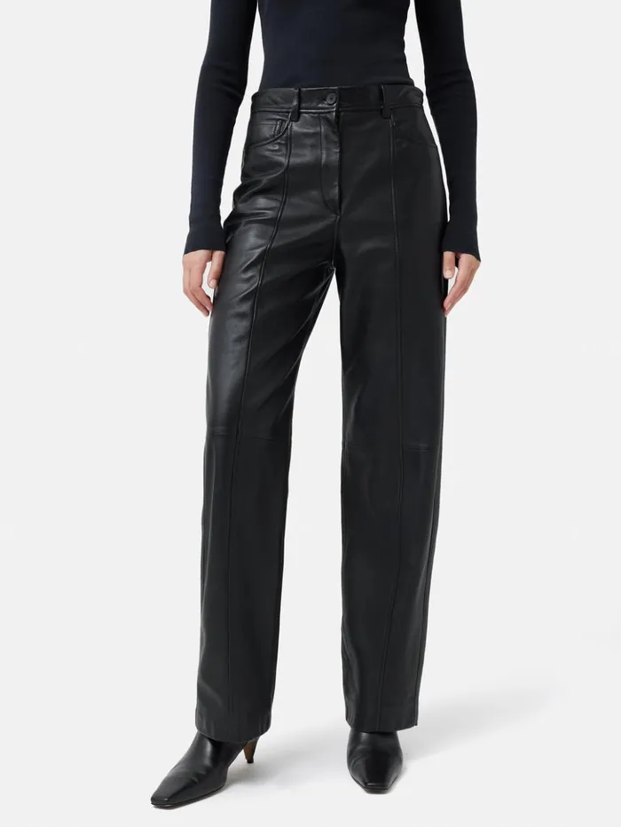 Jigsaw Beck Leather Wide Leg Trouser Black Women Leather