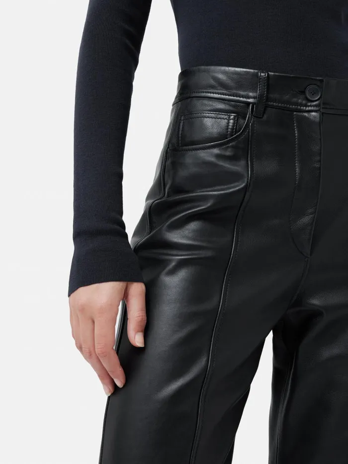 Jigsaw Beck Leather Wide Leg Trouser Black Women Leather