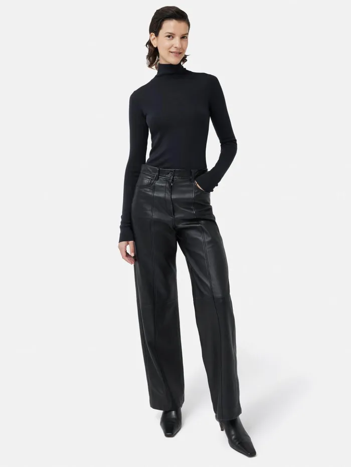 Jigsaw Beck Leather Wide Leg Trouser Black Women Leather