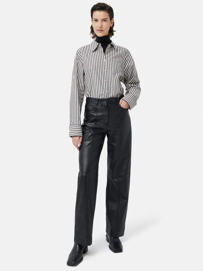 Jigsaw Beck Leather Wide Leg Trouser Black Women Leather