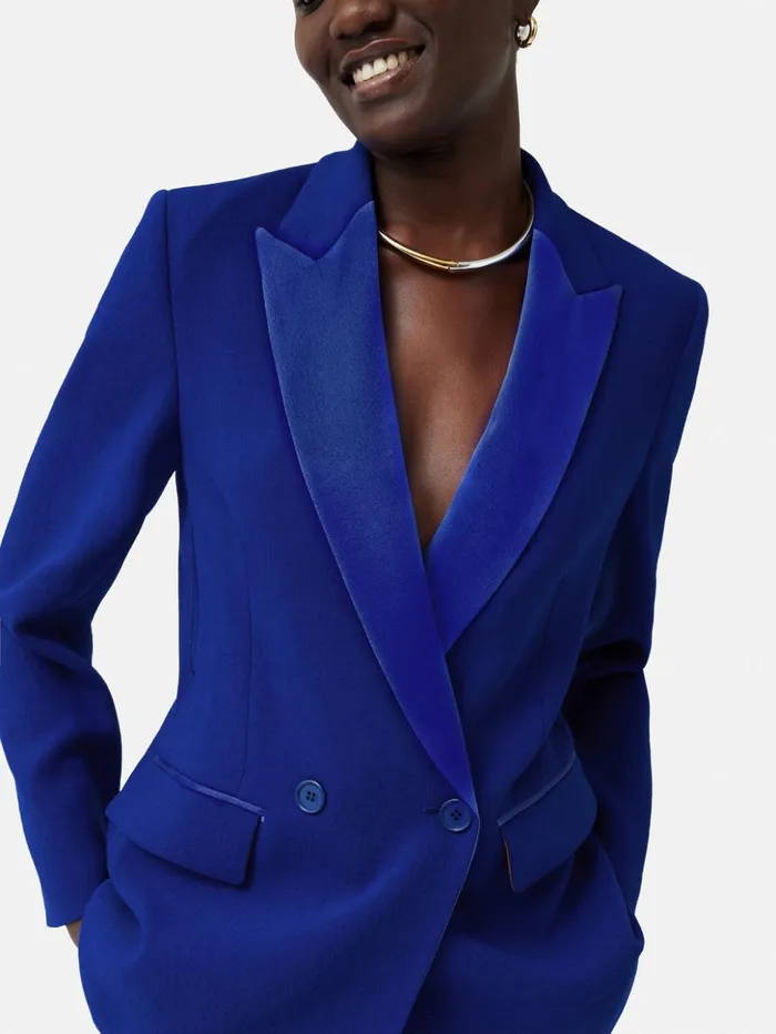 Jigsaw Belted Tuxedo Jacket Blue Women Coats and Jackets