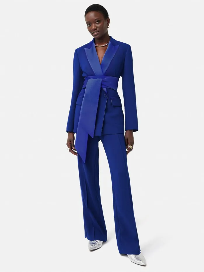 Jigsaw Belted Tuxedo Jacket Blue Women Coats and Jackets