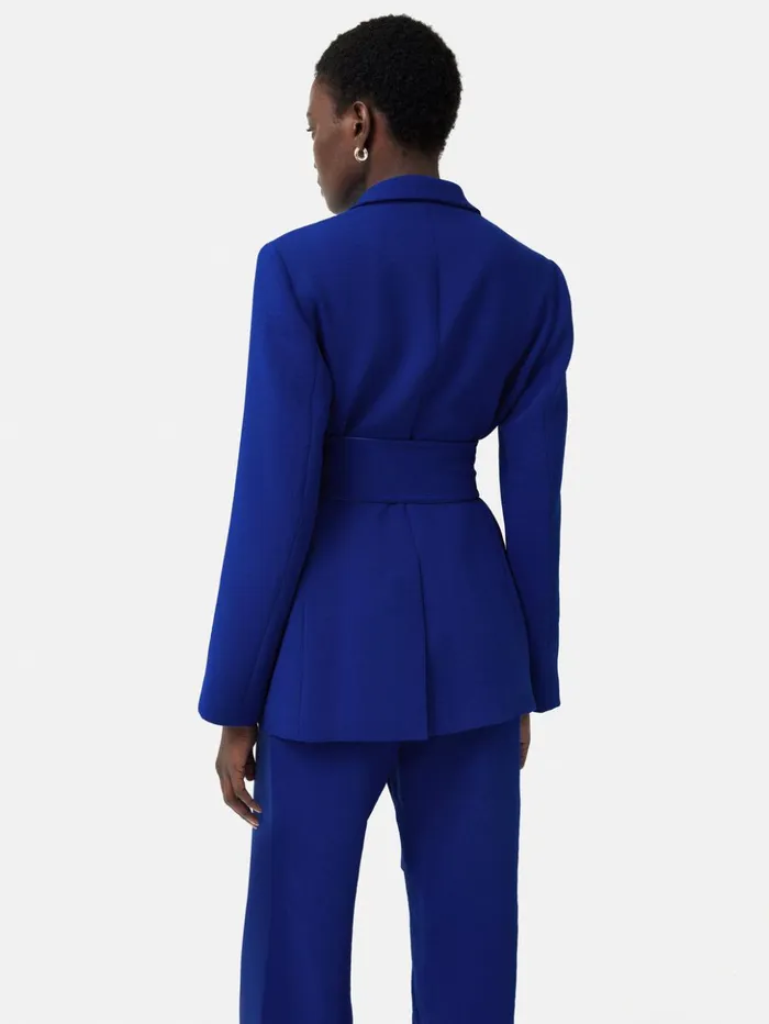 Jigsaw Belted Tuxedo Jacket Blue Women Coats and Jackets