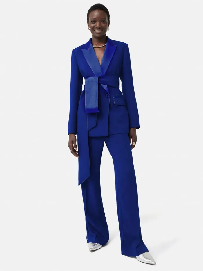 Jigsaw Belted Tuxedo Jacket Blue Women Coats and Jackets