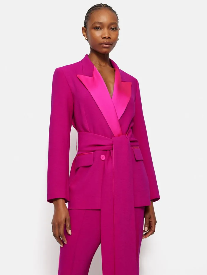 Jigsaw Belted Tuxedo Jacket Pink Women Coats and Jackets