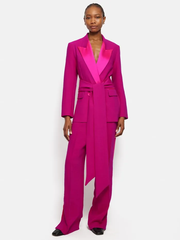 Jigsaw Belted Tuxedo Jacket Pink Women Coats and Jackets