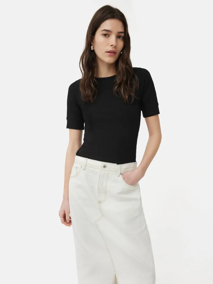 Jigsaw Bovey Crew Neck Tee Black Women Shirts and Tops