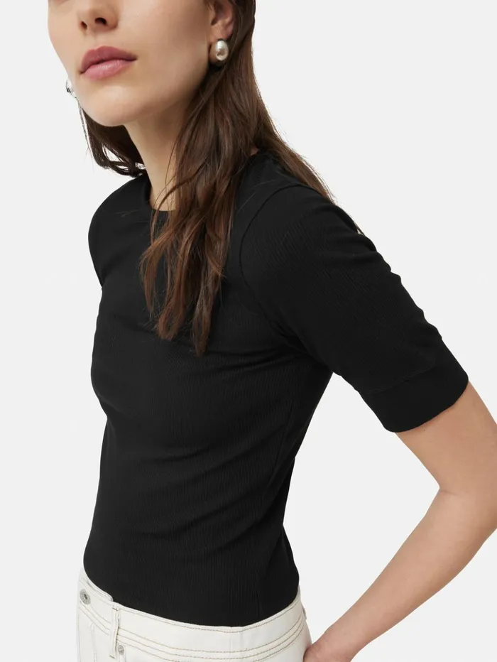 Jigsaw Bovey Crew Neck Tee Black Women Shirts and Tops