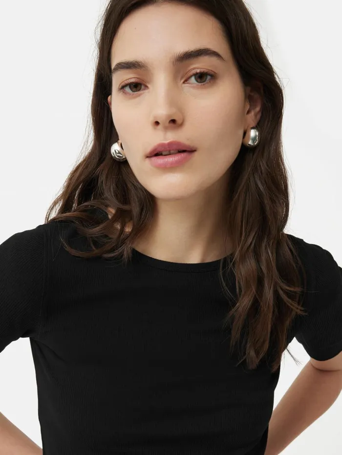 Jigsaw Bovey Crew Neck Tee Black Women Shirts and Tops