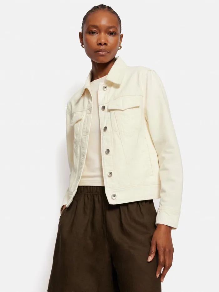 Jigsaw Boxy Denim Trucker Jacket Ecru Women Coats and Jackets
