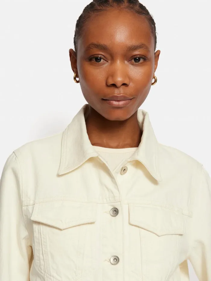 Jigsaw Boxy Denim Trucker Jacket Ecru Women Coats and Jackets