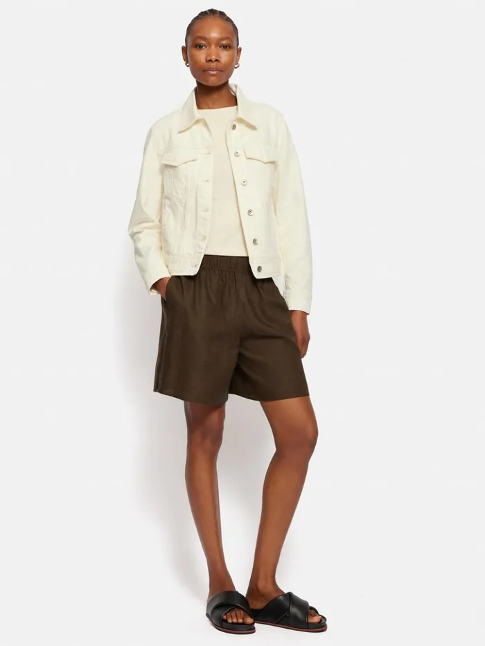 Jigsaw Boxy Denim Trucker Jacket Ecru Women Coats and Jackets