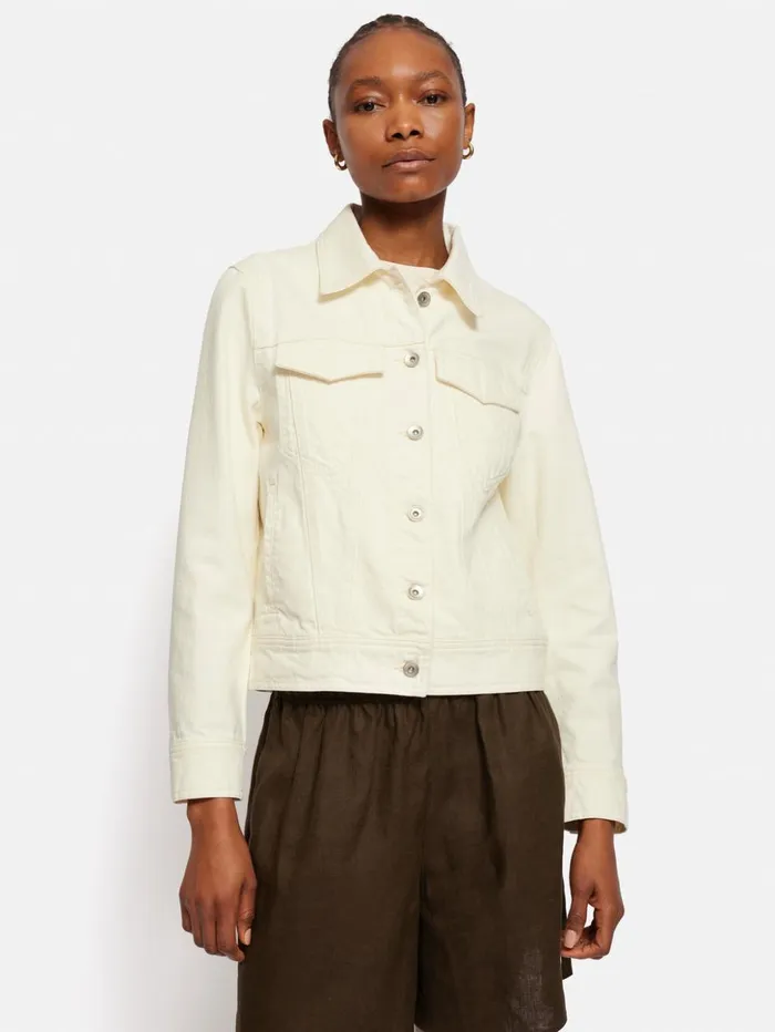 Jigsaw Boxy Denim Trucker Jacket Ecru Women Coats and Jackets