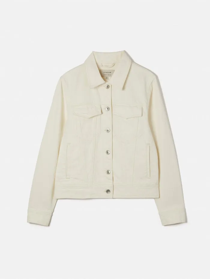 Jigsaw Boxy Denim Trucker Jacket Ecru Women Coats and Jackets