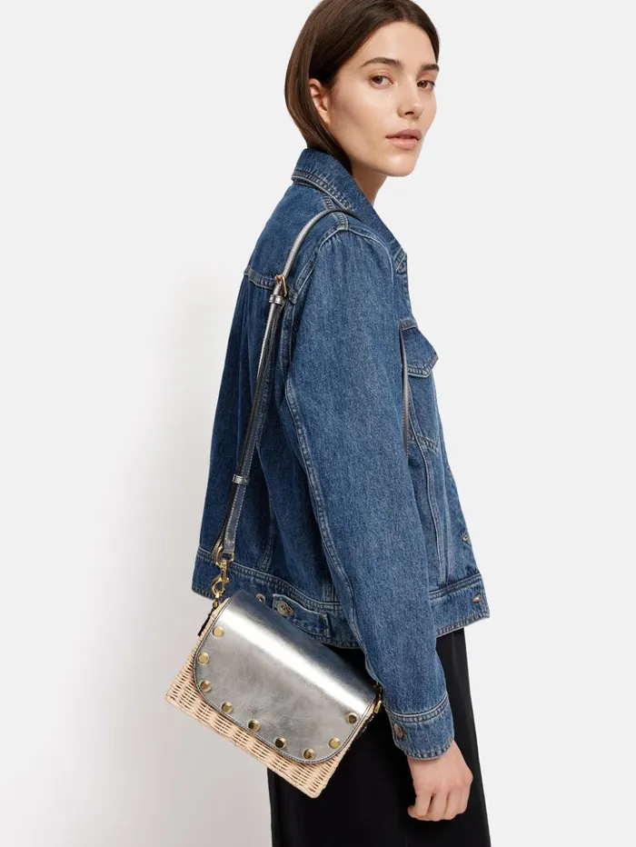 Jigsaw Boxy Straw Cross Body Silver Women Bags