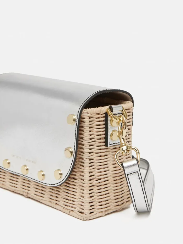Jigsaw Boxy Straw Cross Body Silver Women Bags