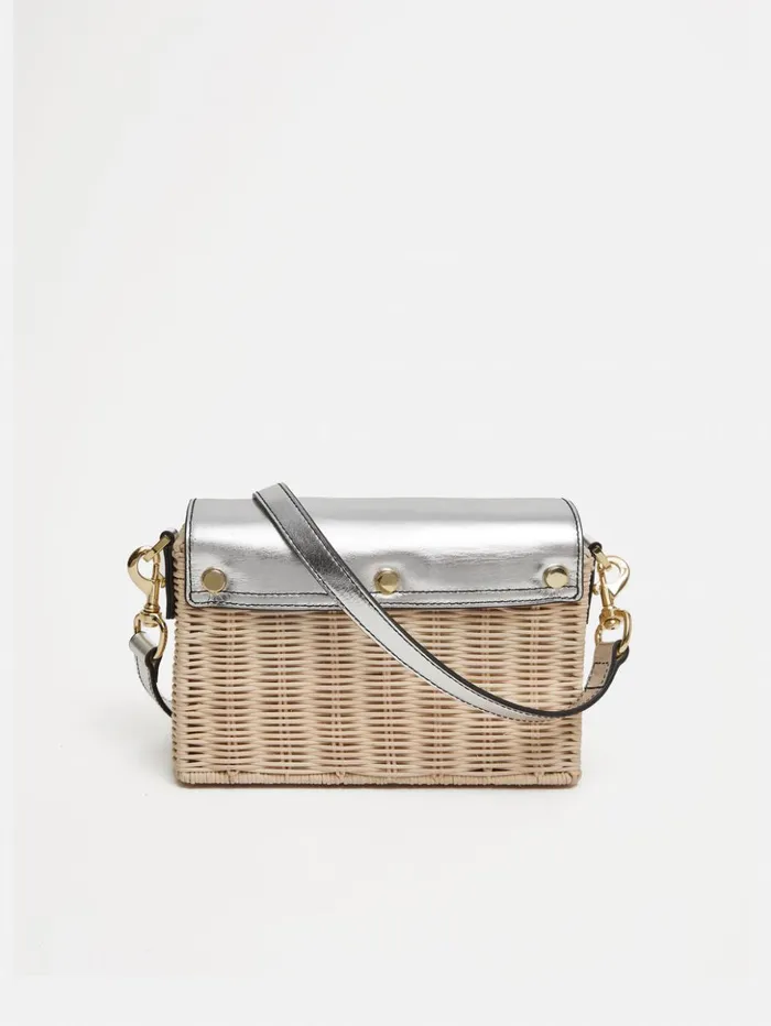 Jigsaw Boxy Straw Cross Body Silver Women Bags