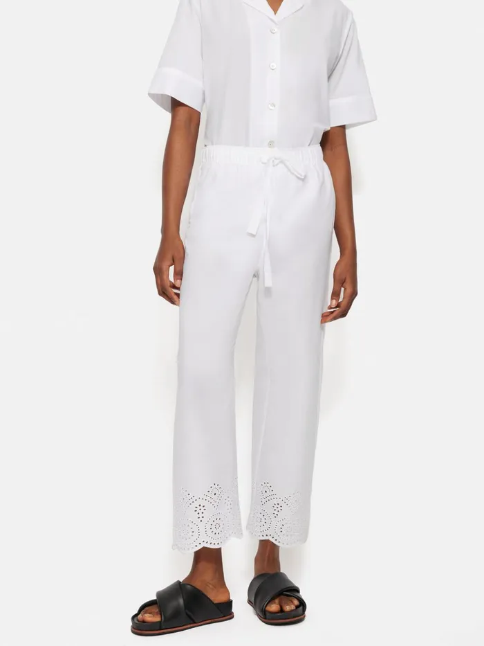Jigsaw Broderie Anglaise Cropped Trouser White Women Trousers